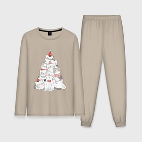 Мужская пижама с лонгсливом хлопок с принтом Новогодняя ёлка из милых котят ,  |  | Тематика изображения на принте: 