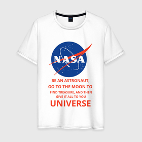 Мужская футболка хлопок с принтом Nasa полёт на луну в Екатеринбурге, 100% хлопок | прямой крой, круглый вырез горловины, длина до линии бедер, слегка спущенное плечо. | 