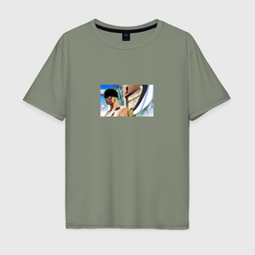 Мужская футболка хлопок Oversize с принтом Roronoa Zoro Ван Пис в Екатеринбурге, 100% хлопок | свободный крой, круглый ворот, “спинка” длиннее передней части | 