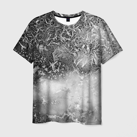 Мужская футболка 3D с принтом Серый лёд и снежинки в Тюмени, 100% полиэфир | прямой крой, круглый вырез горловины, длина до линии бедер | 
