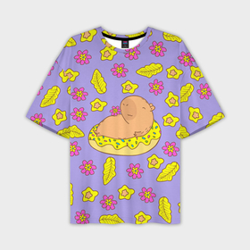 Мужская футболка oversize 3D с принтом Капибара на надувном пончике ,  |  | Тематика изображения на принте: 