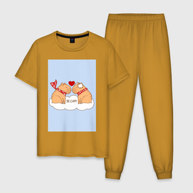 Мужская пижама хлопок с принтом Пара капибара в Курске, 100% хлопок | брюки и футболка прямого кроя, без карманов, на брюках мягкая резинка на поясе и по низу штанин
 | 