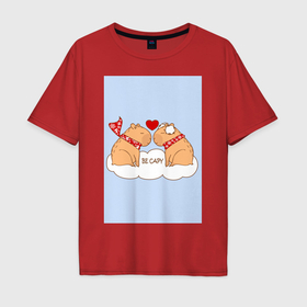 Мужская футболка хлопок Oversize с принтом Пара капибара в Курске, 100% хлопок | свободный крой, круглый ворот, “спинка” длиннее передней части | 