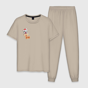 Мужская пижама хлопок с принтом Французский бульдог в новогоднем носке , 100% хлопок | брюки и футболка прямого кроя, без карманов, на брюках мягкая резинка на поясе и по низу штанин
 | 