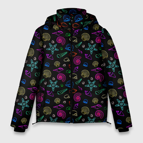 Мужская зимняя куртка 3D с принтом Цветные обитатели морей в Екатеринбурге, верх — 100% полиэстер; подкладка — 100% полиэстер; утеплитель — 100% полиэстер | длина ниже бедра, свободный силуэт Оверсайз. Есть воротник-стойка, отстегивающийся капюшон и ветрозащитная планка. 

Боковые карманы с листочкой на кнопках и внутренний карман на молнии. | 