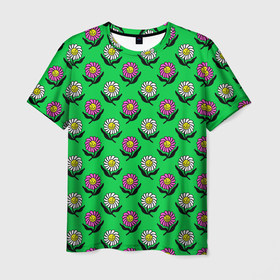 Мужская футболка 3D с принтом Цветут цветы , 100% полиэфир | прямой крой, круглый вырез горловины, длина до линии бедер | 