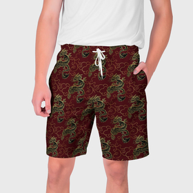 Мужские шорты 3D с принтом Азиатский стиль дракона в Белгороде,  полиэстер 100% | прямой крой, два кармана без застежек по бокам. Мягкая трикотажная резинка на поясе, внутри которой широкие завязки. Длина чуть выше колен | 