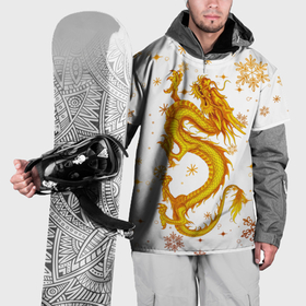 Накидка на куртку 3D с принтом Золотой дракон в снежинках в Санкт-Петербурге, 100% полиэстер |  | Тематика изображения на принте: 