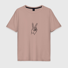 Мужская футболка хлопок Oversize с принтом Два пальца пис , 100% хлопок | свободный крой, круглый ворот, “спинка” длиннее передней части | 