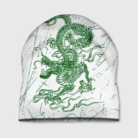 Шапка 3D с принтом Зеленый дракон татуировка в Белгороде, 100% полиэстер | универсальный размер, печать по всей поверхности изделия | 