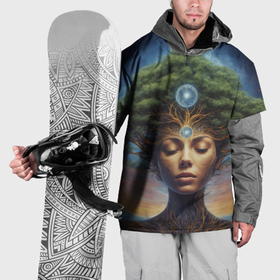 Накидка на куртку 3D с принтом Космическая женщина с деревом на голове в Белгороде, 100% полиэстер |  | Тематика изображения на принте: 