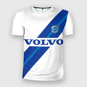 Мужская футболка 3D Slim с принтом Volvo   white and blue в Санкт-Петербурге, 100% полиэстер с улучшенными характеристиками | приталенный силуэт, круглая горловина, широкие плечи, сужается к линии бедра | 