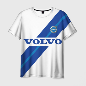 Мужская футболка 3D с принтом Volvo   white and blue в Екатеринбурге, 100% полиэфир | прямой крой, круглый вырез горловины, длина до линии бедер | 