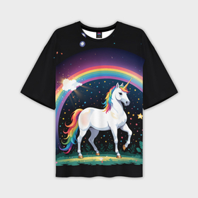 Мужская футболка oversize 3D с принтом Единорог и радуга со звездами в Курске,  |  | 