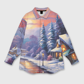 Мужская рубашка oversize 3D с принтом Заснеженный  новогодний лес   чудес в Белгороде,  |  | Тематика изображения на принте: 