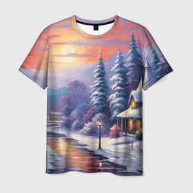 Мужская футболка 3D с принтом Заснеженный  новогодний лес   чудес , 100% полиэфир | прямой крой, круглый вырез горловины, длина до линии бедер | 