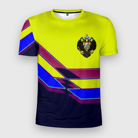 Мужская футболка 3D Slim с принтом Российская империя герб в Екатеринбурге, 100% полиэстер с улучшенными характеристиками | приталенный силуэт, круглая горловина, широкие плечи, сужается к линии бедра | 