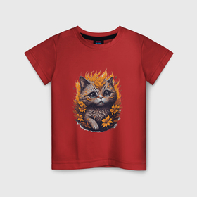 Детская футболка хлопок с принтом Котёнок в кустах в Белгороде, 100% хлопок | круглый вырез горловины, полуприлегающий силуэт, длина до линии бедер | 