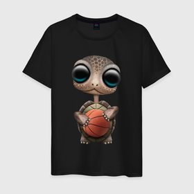 Мужская футболка хлопок с принтом Черепаха баскетболист в Новосибирске, 100% хлопок | прямой крой, круглый вырез горловины, длина до линии бедер, слегка спущенное плечо. | 