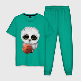 Мужская пижама хлопок с принтом Сова баскетболист в Екатеринбурге, 100% хлопок | брюки и футболка прямого кроя, без карманов, на брюках мягкая резинка на поясе и по низу штанин
 | 