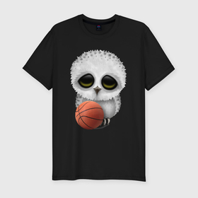 Мужская футболка хлопок Slim с принтом Сова баскетболист в Екатеринбурге, 92% хлопок, 8% лайкра | приталенный силуэт, круглый вырез ворота, длина до линии бедра, короткий рукав | Тематика изображения на принте: 
