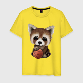 Мужская футболка хлопок с принтом Красная панда баскетболист в Белгороде, 100% хлопок | прямой крой, круглый вырез горловины, длина до линии бедер, слегка спущенное плечо. | 