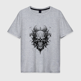 Мужская футболка хлопок Oversize с принтом Демонический черепок в Курске, 100% хлопок | свободный крой, круглый ворот, “спинка” длиннее передней части | 