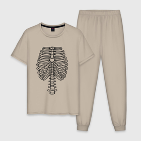Мужская пижама хлопок с принтом Скелет рентген в Новосибирске, 100% хлопок | брюки и футболка прямого кроя, без карманов, на брюках мягкая резинка на поясе и по низу штанин
 | Тематика изображения на принте: 