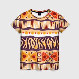 Женская футболка 3D с принтом Africa pattern , 100% полиэфир ( синтетическое хлопкоподобное полотно) | прямой крой, круглый вырез горловины, длина до линии бедер | 