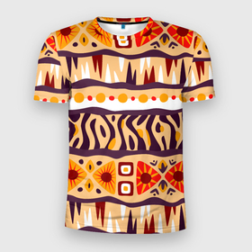 Мужская футболка 3D Slim с принтом Africa pattern в Санкт-Петербурге, 100% полиэстер с улучшенными характеристиками | приталенный силуэт, круглая горловина, широкие плечи, сужается к линии бедра | 