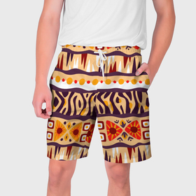 Мужские шорты 3D с принтом Africa pattern в Санкт-Петербурге,  полиэстер 100% | прямой крой, два кармана без застежек по бокам. Мягкая трикотажная резинка на поясе, внутри которой широкие завязки. Длина чуть выше колен | 