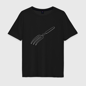 Мужская футболка хлопок Oversize с принтом Невозможная вилка на тёмном в Белгороде, 100% хлопок | свободный крой, круглый ворот, “спинка” длиннее передней части | 