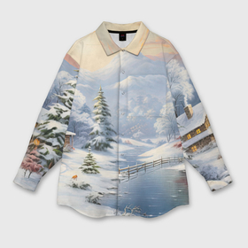 Мужская рубашка oversize 3D с принтом Северное сияние торжества новогодний пейзаж в Петрозаводске,  |  | Тематика изображения на принте: 