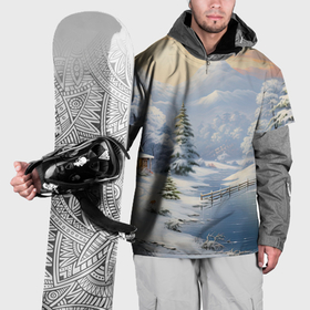 Накидка на куртку 3D с принтом Северное сияние торжества новогодний пейзаж в Екатеринбурге, 100% полиэстер |  | 