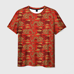 Мужская футболка 3D с принтом Азиатский дракон стиль в Белгороде, 100% полиэфир | прямой крой, круглый вырез горловины, длина до линии бедер | 