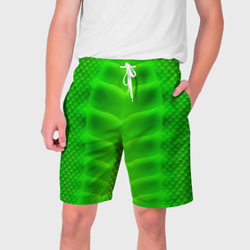Мужские шорты 3D с принтом Чешуя зеленого дракона в Тюмени,  полиэстер 100% | прямой крой, два кармана без застежек по бокам. Мягкая трикотажная резинка на поясе, внутри которой широкие завязки. Длина чуть выше колен | 