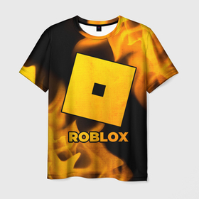 Мужская футболка 3D с принтом Roblox   gold gradient в Новосибирске, 100% полиэфир | прямой крой, круглый вырез горловины, длина до линии бедер | 