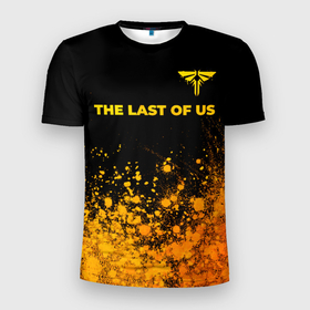 Мужская футболка 3D Slim с принтом The Last Of Us   gold gradient посередине в Кировске, 100% полиэстер с улучшенными характеристиками | приталенный силуэт, круглая горловина, широкие плечи, сужается к линии бедра | 