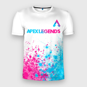 Мужская футболка 3D Slim с принтом Apex Legends neon gradient style посередине в Курске, 100% полиэстер с улучшенными характеристиками | приталенный силуэт, круглая горловина, широкие плечи, сужается к линии бедра | Тематика изображения на принте: 