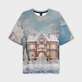 Мужская футболка oversize 3D с принтом Звездное кружево новогодней ночи в Кировске,  |  | 