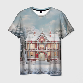 Мужская футболка 3D с принтом Звездное кружево новогодней ночи в Екатеринбурге, 100% полиэфир | прямой крой, круглый вырез горловины, длина до линии бедер | 
