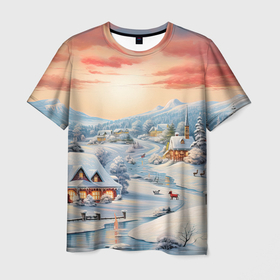 Мужская футболка 3D с принтом Зимняя сказка праздника в Кировске, 100% полиэфир | прямой крой, круглый вырез горловины, длина до линии бедер | 