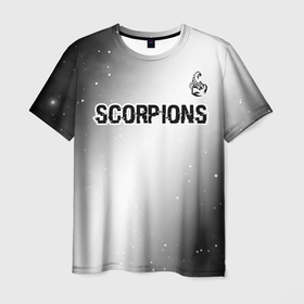 Мужская футболка 3D с принтом Scorpions glitch на светлом фоне посередине в Екатеринбурге, 100% полиэфир | прямой крой, круглый вырез горловины, длина до линии бедер | 