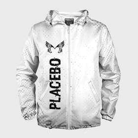 Мужская ветровка 3D с принтом Placebo glitch на светлом фоне по вертикали в Новосибирске, 100% полиэстер | подол и капюшон оформлены резинкой с фиксаторами, два кармана без застежек по бокам, один потайной карман на груди | 
