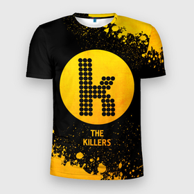 Мужская футболка 3D Slim с принтом The Killers   gold gradient в Курске, 100% полиэстер с улучшенными характеристиками | приталенный силуэт, круглая горловина, широкие плечи, сужается к линии бедра | Тематика изображения на принте: 