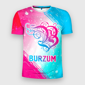 Мужская футболка 3D Slim с принтом Burzum neon gradient style в Санкт-Петербурге, 100% полиэстер с улучшенными характеристиками | приталенный силуэт, круглая горловина, широкие плечи, сужается к линии бедра | 