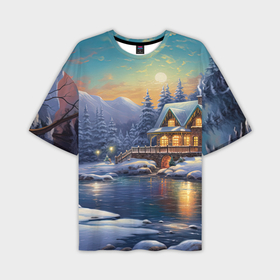 Мужская футболка oversize 3D с принтом Волшебство зимней ночи ,  |  | Тематика изображения на принте: 