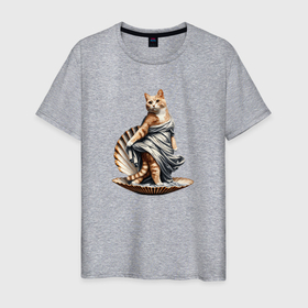 Мужская футболка хлопок с принтом Кошка Боттичелли в Петрозаводске, 100% хлопок | прямой крой, круглый вырез горловины, длина до линии бедер, слегка спущенное плечо. | 