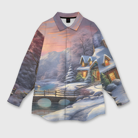 Мужская рубашка oversize 3D с принтом Снежный вальс новогодней ночи в Екатеринбурге,  |  | Тематика изображения на принте: 