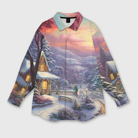 Мужская рубашка oversize 3D с принтом Снежный вальс новогодней  ночи в Екатеринбурге,  |  | Тематика изображения на принте: 